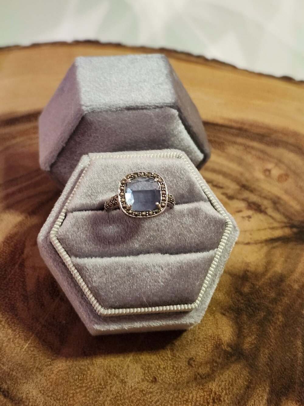 Judith Jack MARC 925 Sterling Silver Blue Topaz & Marcasite Ring Size 7